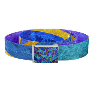 Blue and Gold Geometric Pattern Belt