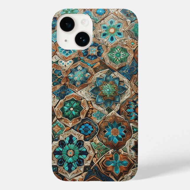 Blue and Gold Geometric Tile Phone Case Symmetrica (Back)