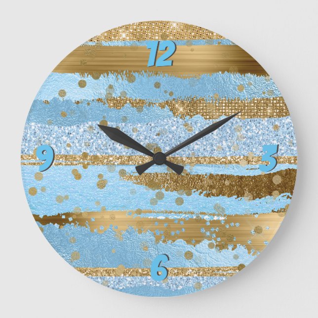 Blue and Gold Glam Wall Clock (Front)