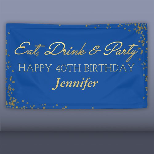 Blue and Gold Glamor Adult Happy Birthday Banner