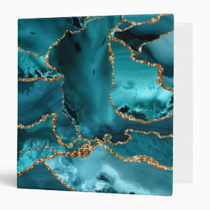 Blue and Gold Glitter Agate 3 Ring Binder