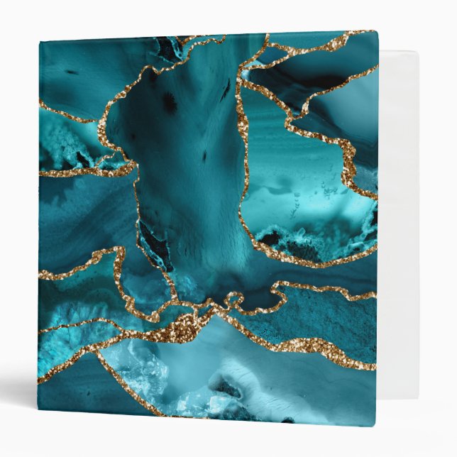 Blue and Gold Glitter Agate 3 Ring Binder (Front/Inside)