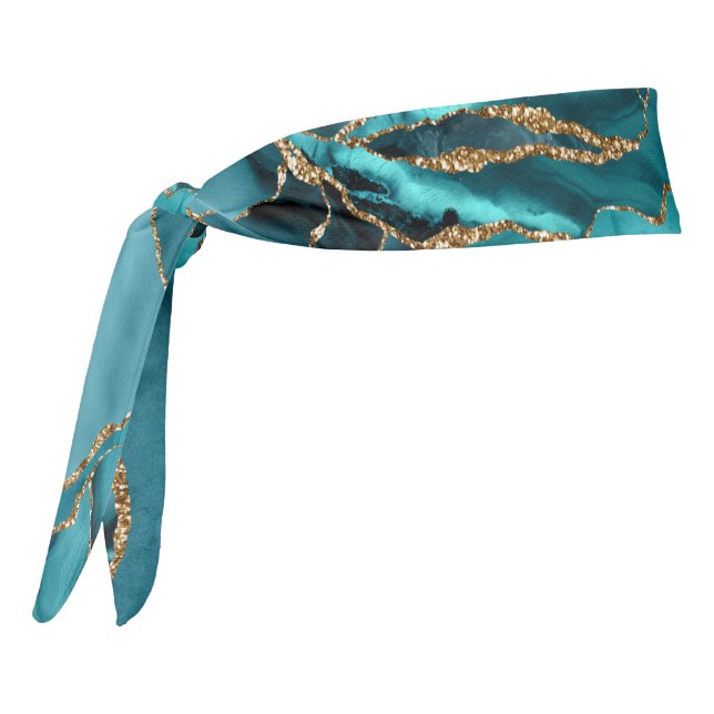 Blue and Gold Glitter Agate Abstract Tie Headband (Rotate 270)