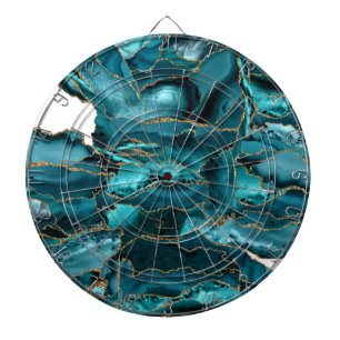 Blue and gold glitter agate dart board