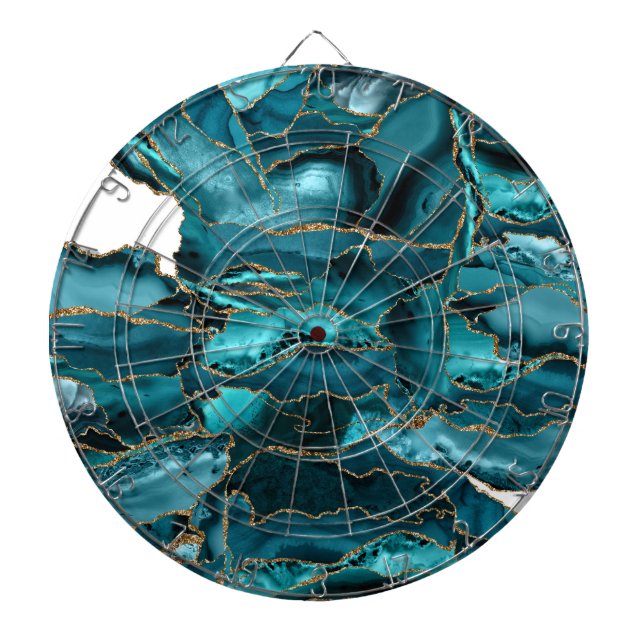 Blue and gold glitter agate dart board (Front)