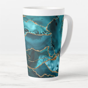 Blue and Gold Glitter Agate Latte Mug