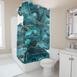 Blue and Gold Glitter Agate Shower Curtain