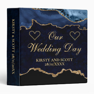 Blue and Gold Glitter Agate Wedding Photo Album 3 Ring Binder