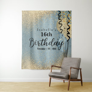Blue and Gold Glitter Birthday  Tapestry