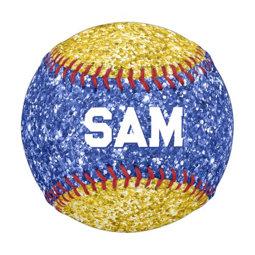 Blue and Gold Glitter Bold Sport Monogram Baseball