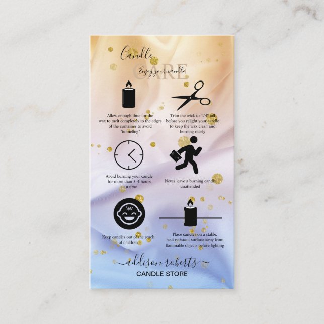 Blue and Gold Glitter Candle Care Business Card (Front)