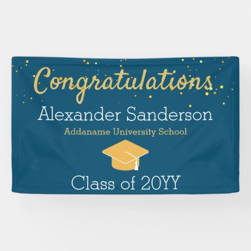 Blue and Gold Glitter Congrats Grad Graduation  Banner