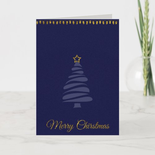 Blue and Gold Glitter Effect Christmas Tree Holiday Card