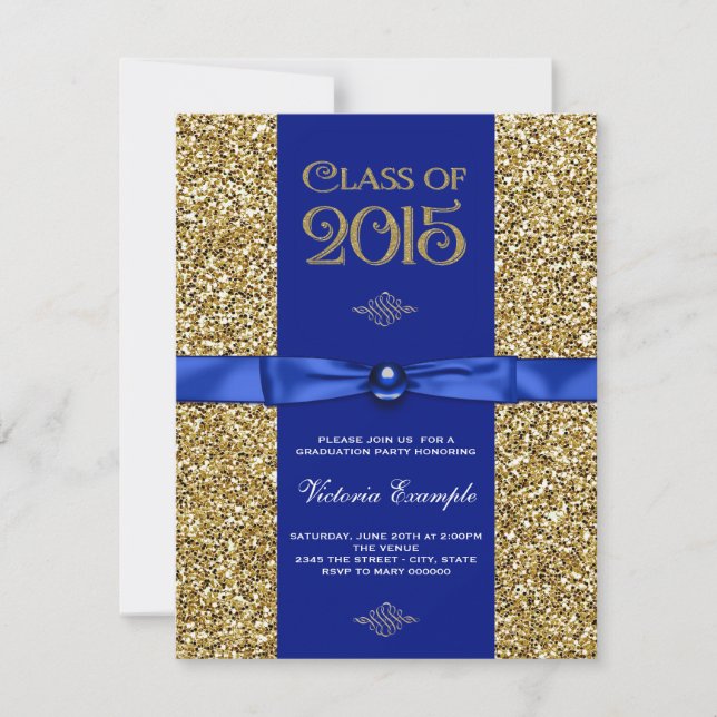 Blue and Gold Glitter Graduation Announcements (Front)