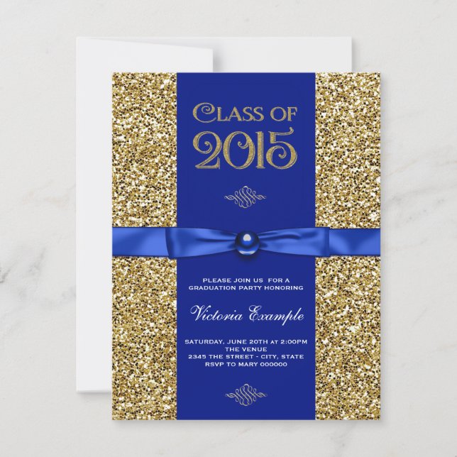 Blue and Gold Glitter Graduation Announcements (Front)