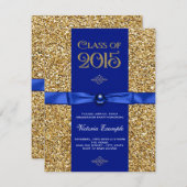 Blue and Gold Glitter Graduation Announcements (Front/Back)