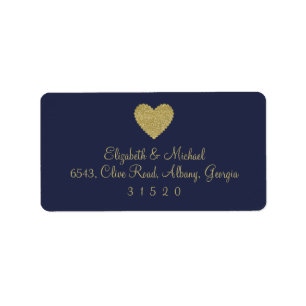 Blue and Gold Glitter Heart Address Label