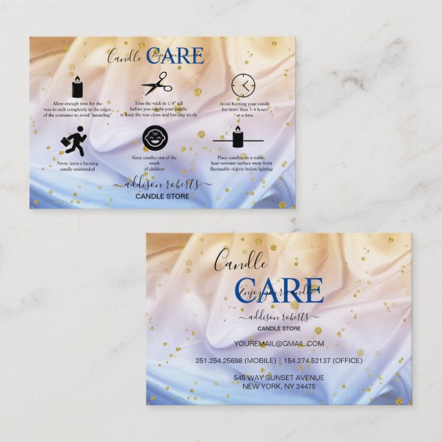 Blue and Gold Glitter Jewelry Care Business Card (Front/Back)