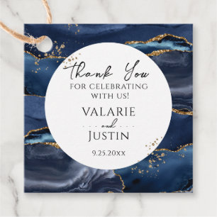 Blue and Gold Glitter Marble Thank You Favor Tags