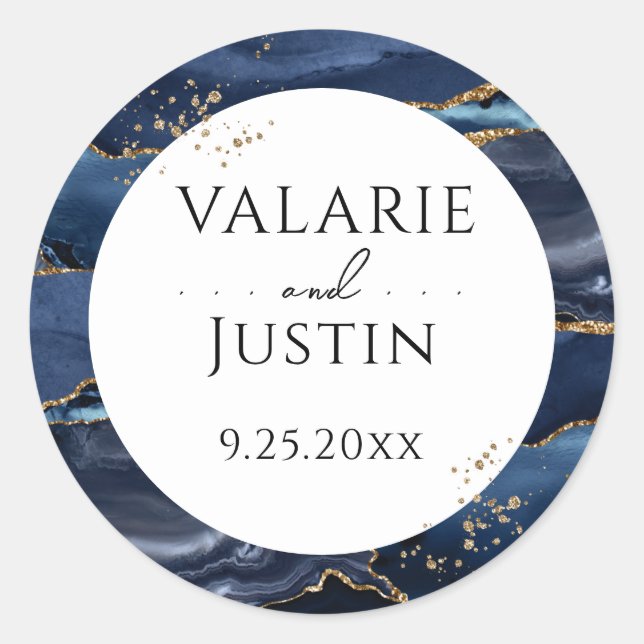 Blue and Gold Glitter Marble Wedding Sticker (Front)