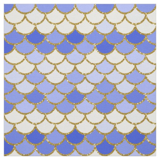Blue and Gold Glitter Mermaid Scales Fabric