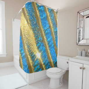 Blue and Gold Glitter Pattern Shower Curtain