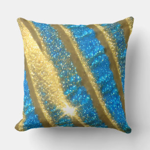 Blue and Gold Glitter Pattern Throw Pillow