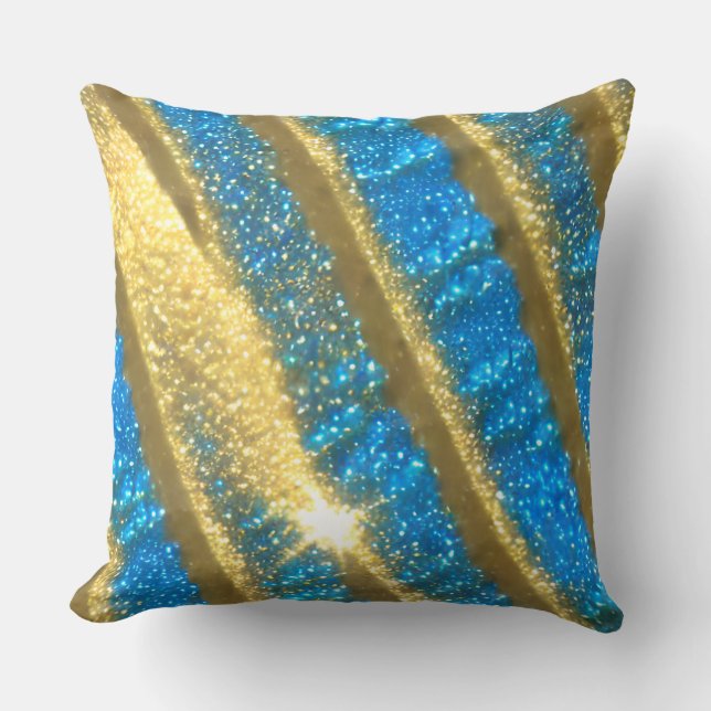 Blue and Gold Glitter Pattern Throw Pillow (Front)