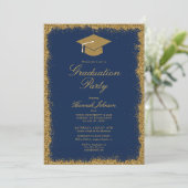 Blue And Gold Glitter Photo Graduation Party Invitation | Zazzle