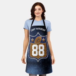 Blue and Gold Glitter School Football Team Colors Apron