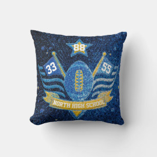 Blue and Gold Glitter School Football Team Colors Throw Pillow