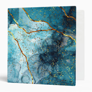 Blue and gold glittery marble 3 ring binder