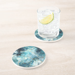 Blue and gold glittery marble  coaster
