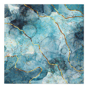 Blue and gold glittery marble  faux canvas print