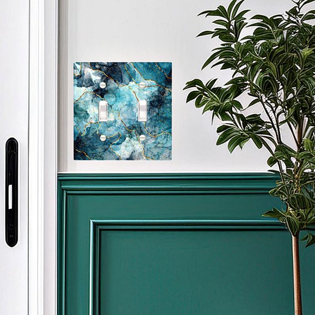 Blue and gold glittery marble  light switch cover (Creator Uploaded)