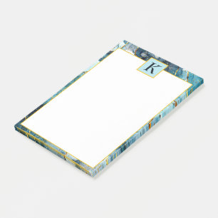 Blue and gold glittery marble  monogram post-it notes
