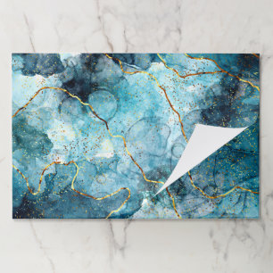 Blue and gold glittery marble Paper placemats