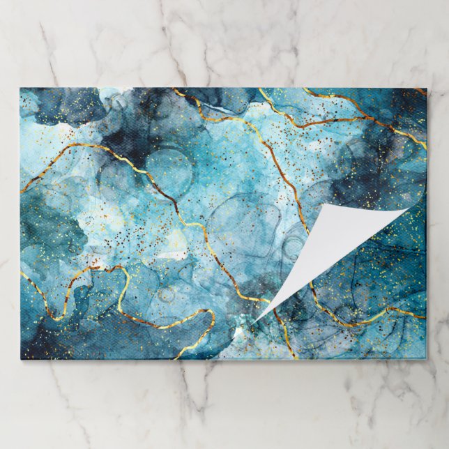 Blue and gold glittery marble Paper placemats (Folded)