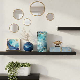 Blue and gold glittery marble pillar candle