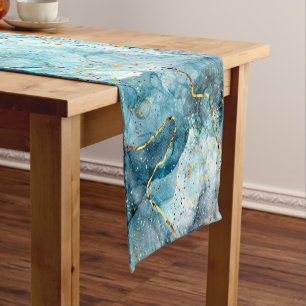 Blue and gold glittery marble short table runner