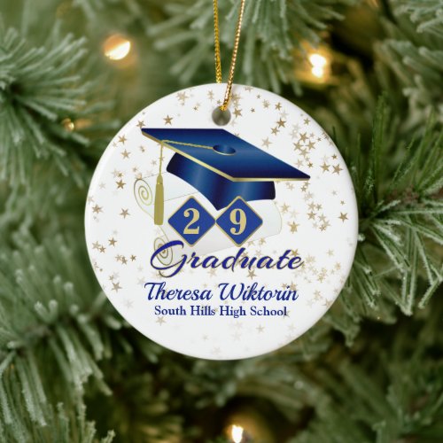 Blue and Gold Graduate Ceramic Ornament