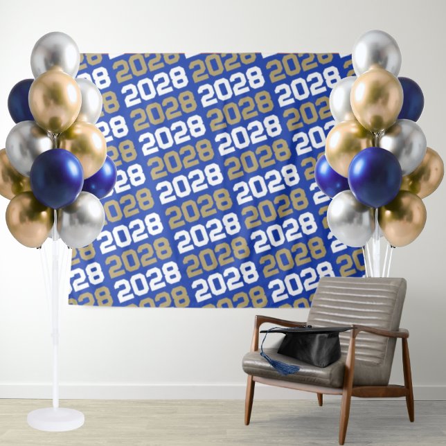 Blue and Gold Graduation Backdrop (Trendy Modern Blue & Gold Graduation Repeating Class Year Party Backdrop)