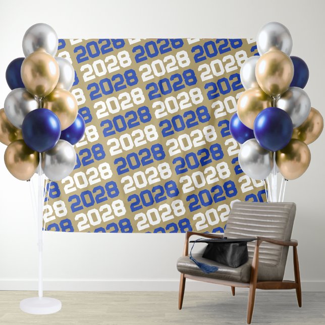 Blue and Gold Graduation Backdrop (Blue and Gold Trendy Modern Graduation Repeating Class Year Backdrop)