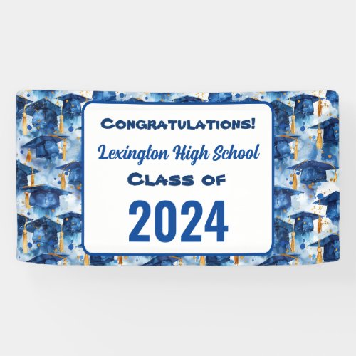 Blue and Gold Graduation Cap Custom Party Banner