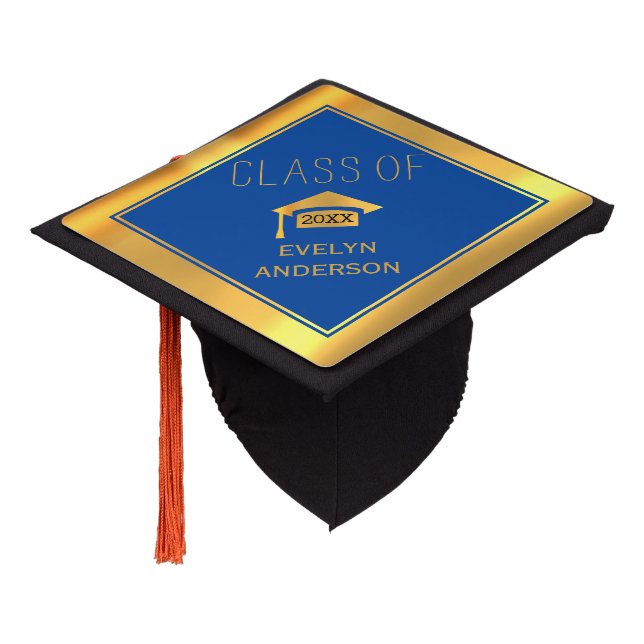 Blue and gold graduation Class of 2026 Cap Topper (Angled)