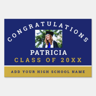Blue And Gold Graduation Graduate Photo Sign