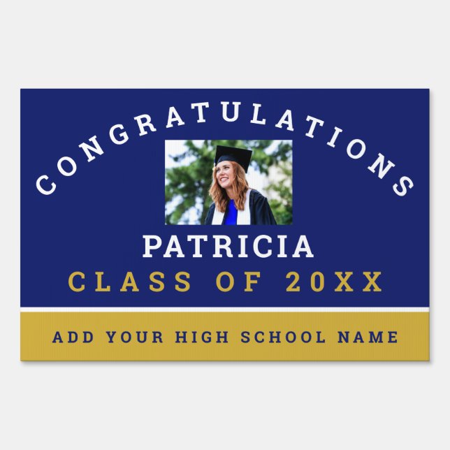 Blue And Gold Graduation Graduate Photo Sign (Front)