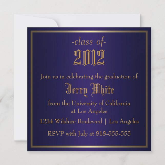 Blue and Gold Graduation Invitation (Front)