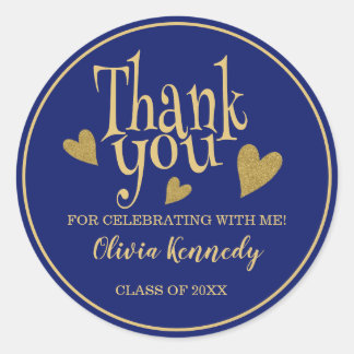 Blue And Gold Graduation Party Thank You  Classic Round Sticker
