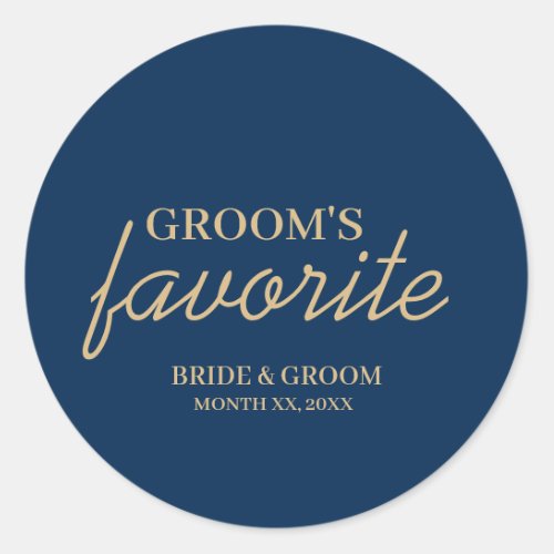 Blue and Gold Grooms Favorite Snack Wedding Classic Round Sticker